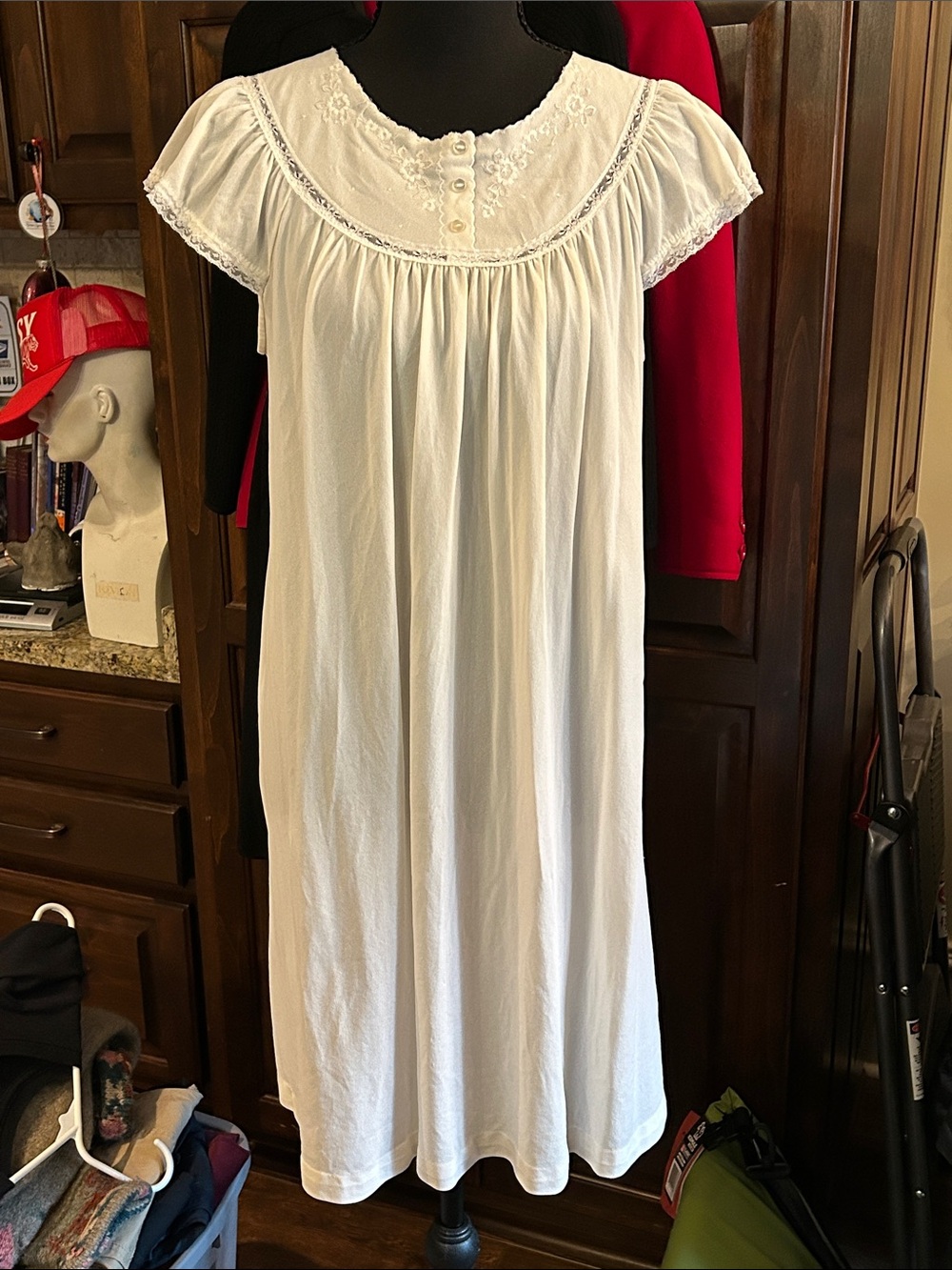1960’s Sears Sz S Women's White Cap Sleeve Nylon  Nightgown with Lace Trim